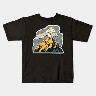 Yellow Smokey Peaks Mountain Sticker Kids T-Shirt